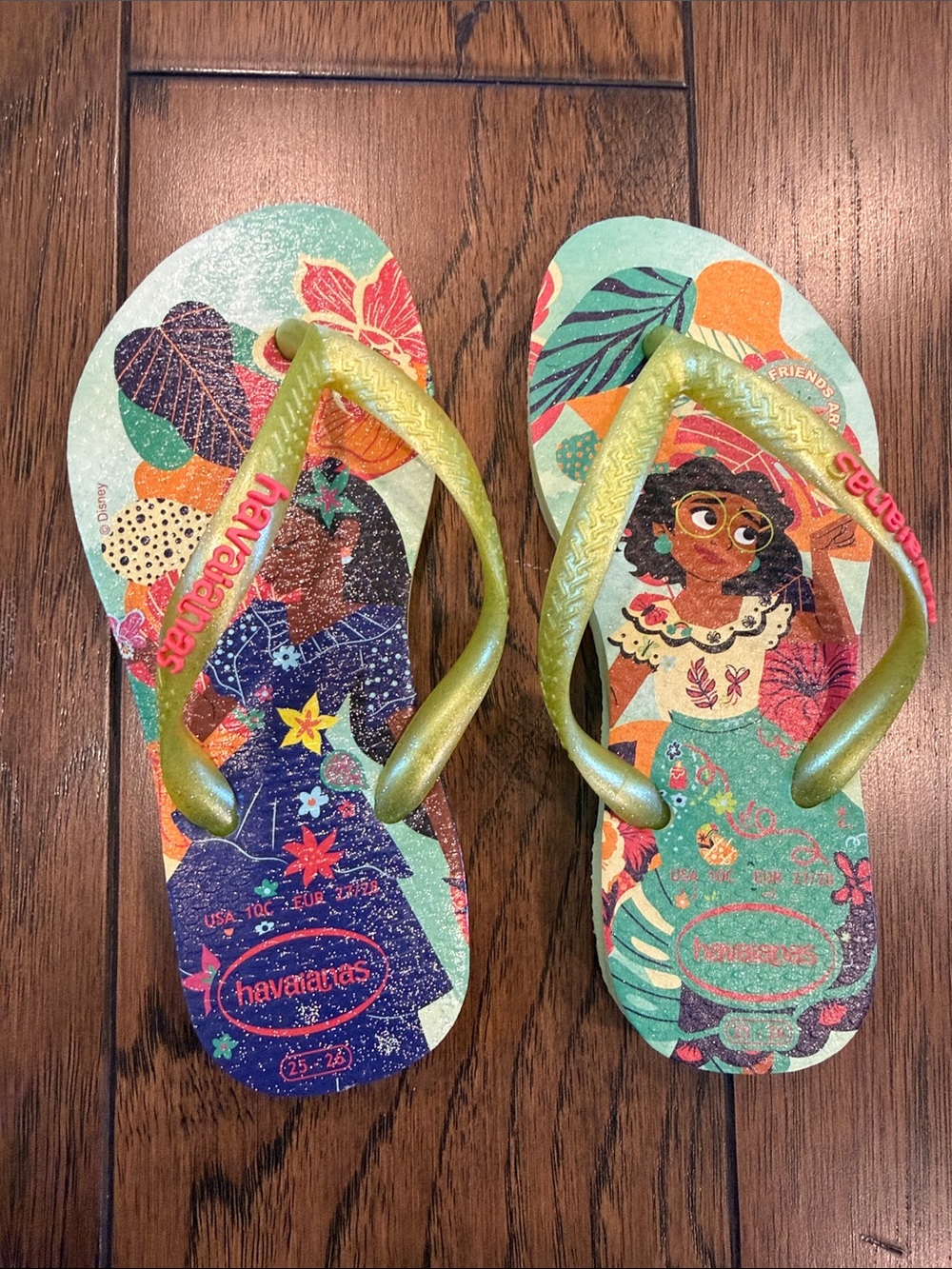 Havaianas Kids Tropical Character Flip Flops in Green and Pink US 10C